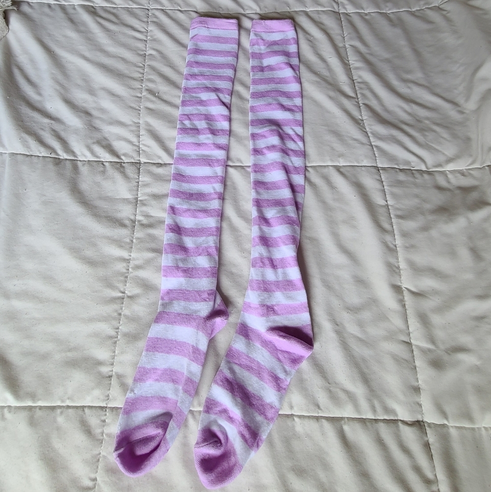 Purple and White Anime Thigh High socks